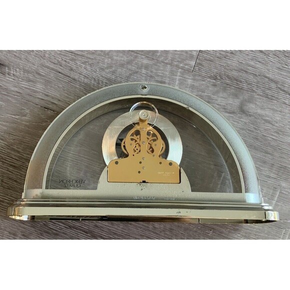 Vintage Verichron Quartz Skeleton Mantel Clock. Tested. Half Moon Gold - Picture 2 of 4